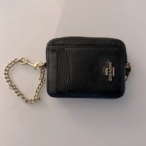 Coach Zip Card Case (with Chain) in Black and Gold